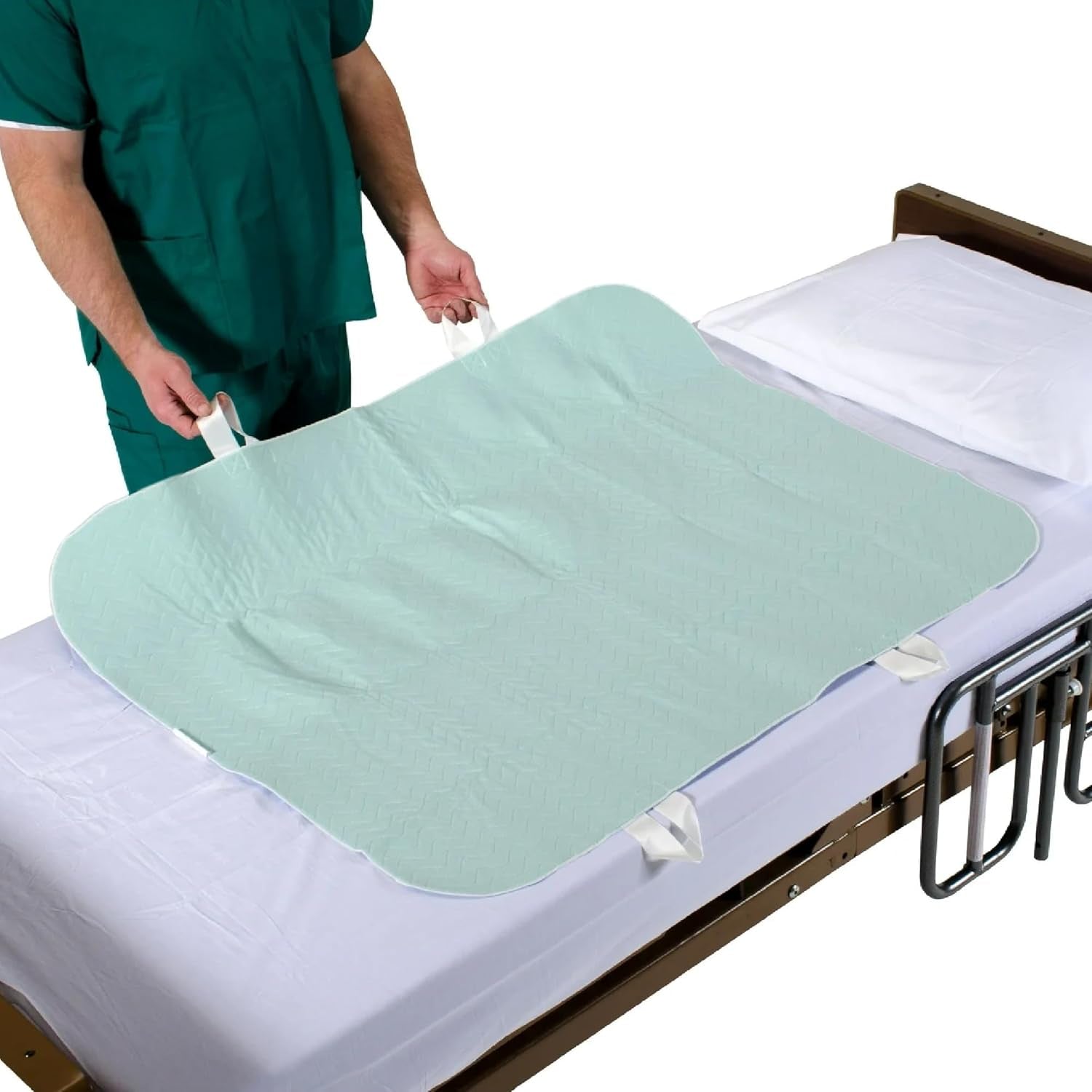 34" X 52" Positioning Bed Pad with Handles | Incontinence Mattress Bedding Protector Liner Underpad | Straps for Easy Lift & Transfer | Reusable Washable Waterproof | Hospital Quality