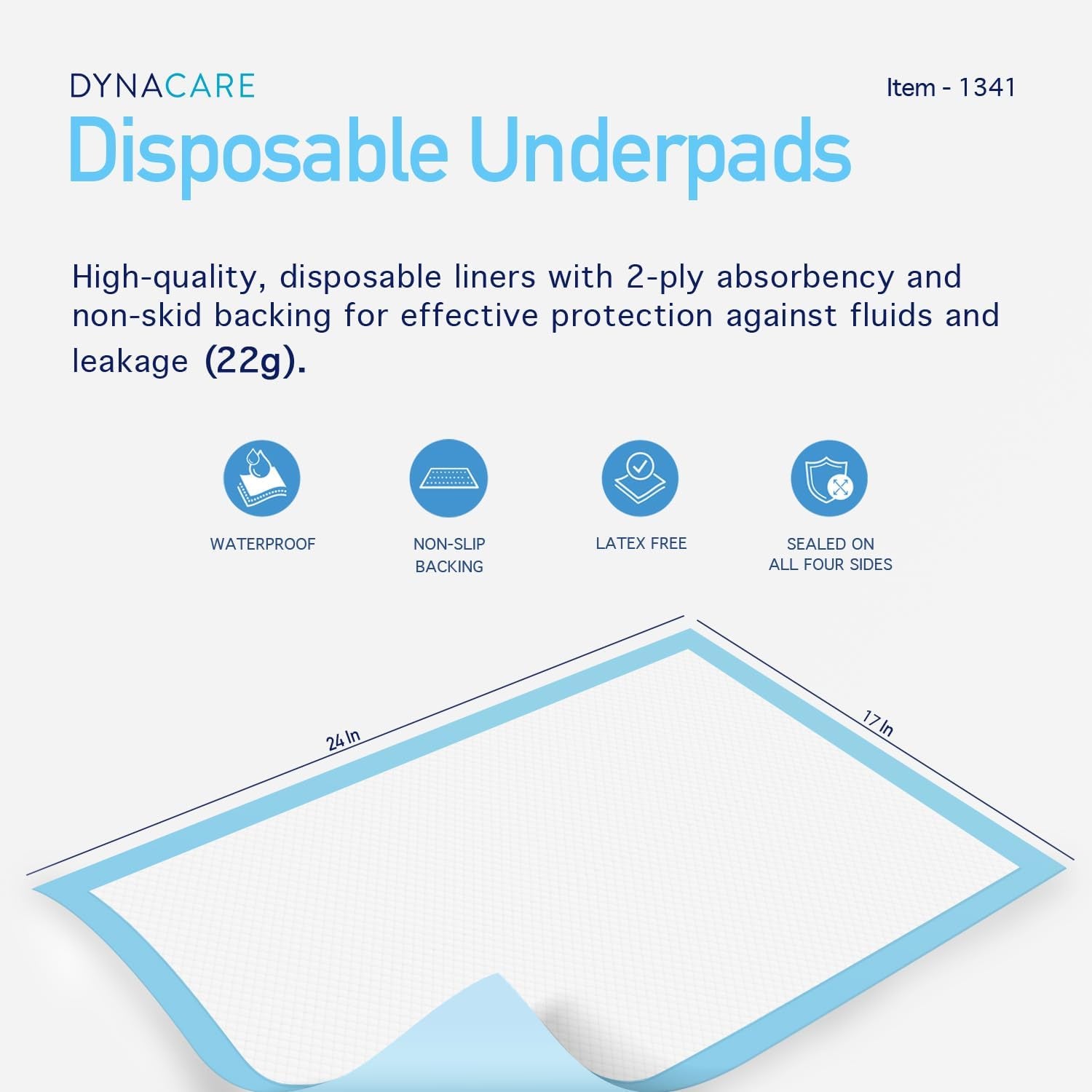 1341 Disposable Underpad, Medical-Grade Incontinence Bed Pad to Protect Sheet, M