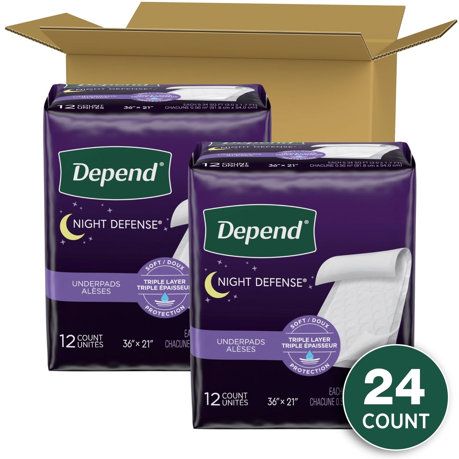Depend Disposable Incontinence Underpads 24 Count 36X21 Absorbent Bed Pads