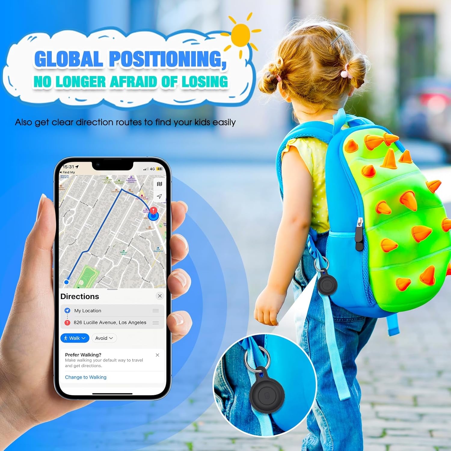 Key Finder Locator with Sound, Tracker for Kids (Only Ios), No Monthly Fee, Bluetooth Tracker Anti-Lost, Compatible with Apple Findmy App, Keychain with Tracking Device for Kids/Bag/Luggage