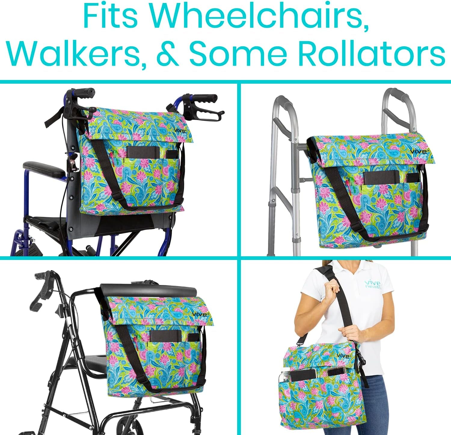 XL Wheelchair Accessories Bag - Waterproof, Scratch-Resistant, Double-Stitched, Machine Washable for Adults, Seniors, 15 Colors - Storage Walker Backpack to Hang on Back